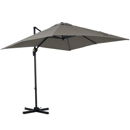Crank Garden Umbrella 2.5x2.5 m with 360° Rotation, Cantilever Balcony Umbrella with Base, Air Vent and Adjustable Sunshade on 5 Levels, Light Grey