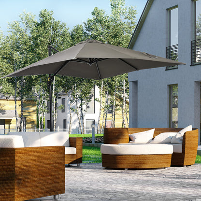 Crank Garden Umbrella 2.5x2.5 m with 360° Rotation, Cantilever Balcony Umbrella with Base, Air Vent and Adjustable Sunshade on 5 Levels, Light Grey