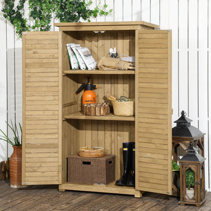 Wooden Garden Cabinet, Weatherproof Tool Shed 87x46.5x160cm, Equipment House with Door, Pent Roof, Shelves, Tool Cabinet, Garden House Toolshed for Garden, Patio, Natural Wood