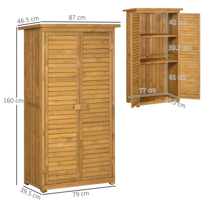 Wooden Garden Cabinet, Weatherproof Tool Shed 87x46.5x160cm, Equipment House with Door, Pent Roof, Shelves, Tool Cabinet, Garden House Toolshed for Garden, Patio, Natural Wood