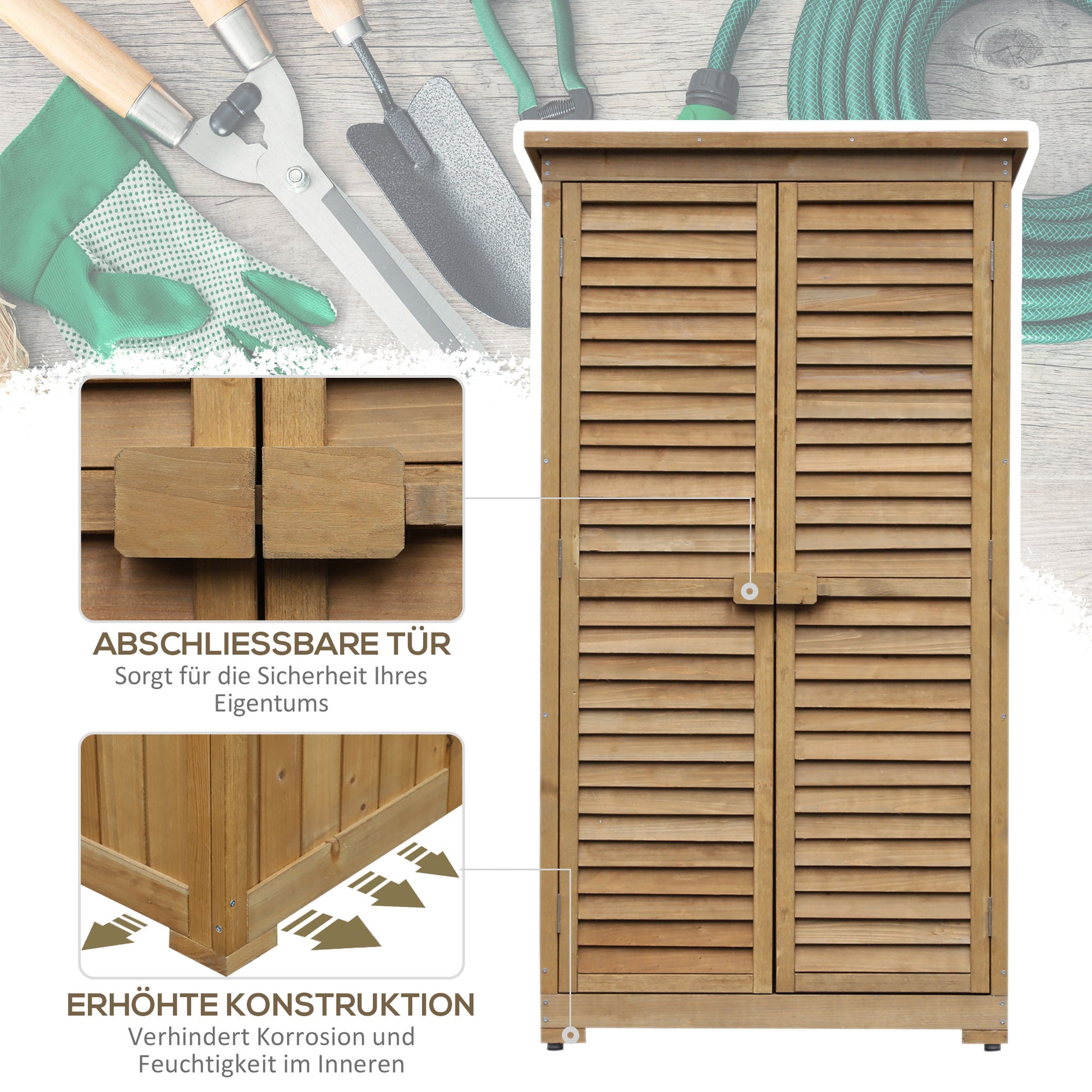 Wooden Garden Cabinet, Weatherproof Tool Shed 87x46.5x160cm, Equipment House with Door, Pent Roof, Shelves, Tool Cabinet, Garden House Toolshed for Garden, Patio, Natural Wood