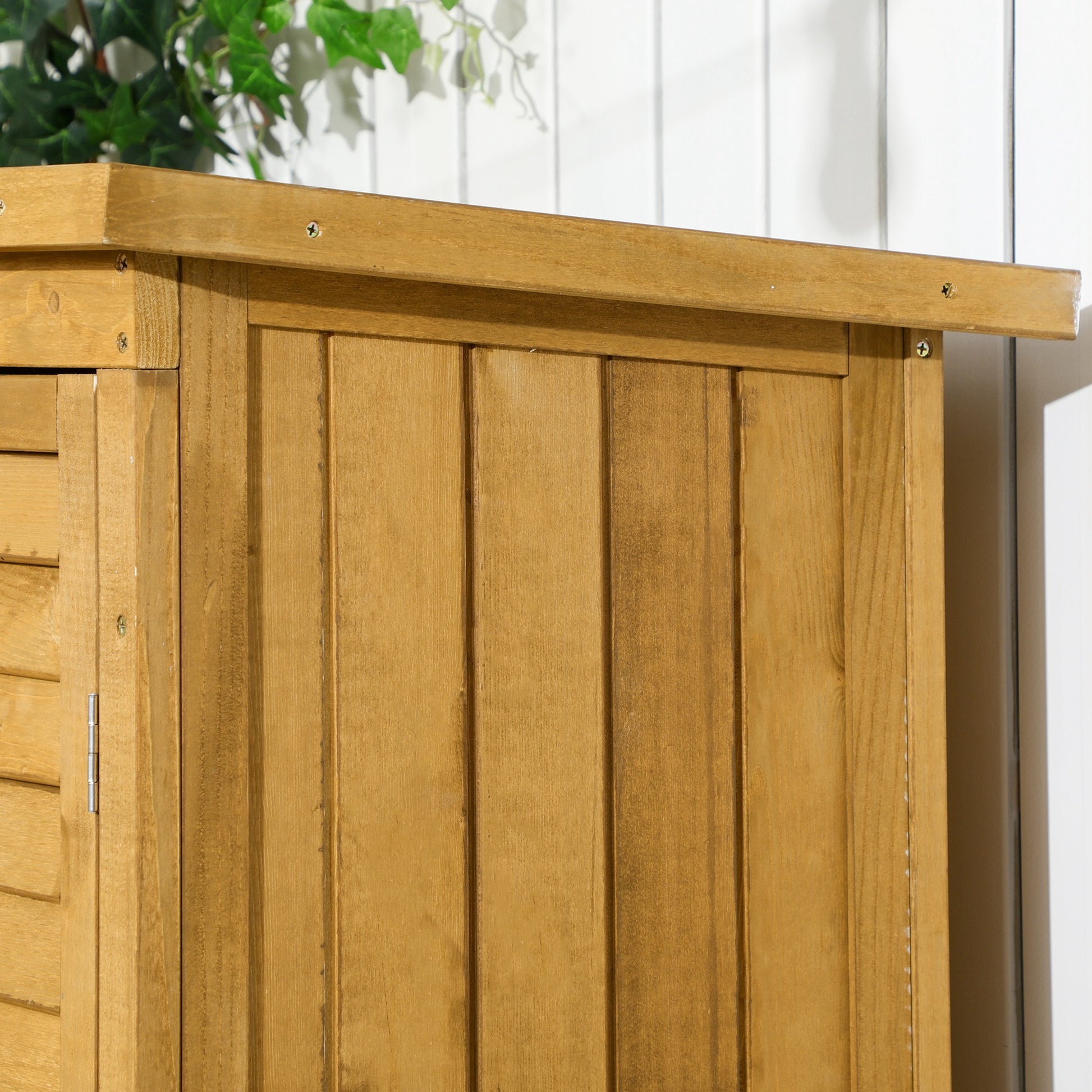 Wooden Garden Cabinet, Weatherproof Tool Shed 87x46.5x160cm, Equipment House with Door, Pent Roof, Shelves, Tool Cabinet, Garden House Toolshed for Garden, Patio, Natural Wood