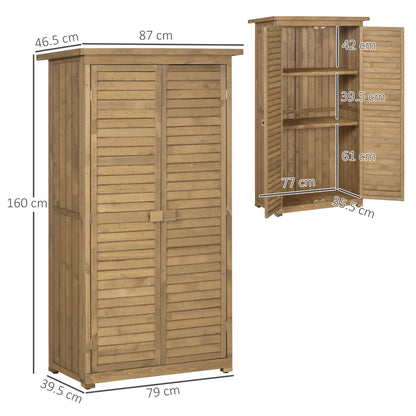Wooden Garden Cabinet, Weatherproof Tool Shed 87x46.5x160cm, Equipment House with Door, Pent Roof, Shelves, Tool Cabinet, Garden House Toolshed for Garden, Patio, Natural Wood