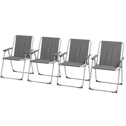 Set of 4 Garden Folding Chairs with Backrest Armrest Foldable Camping Chair 120kg Capacity for Garden Balcony Oxford Gray 53 x 54 x 76 cm