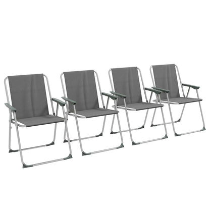 Set of 4 Garden Folding Chairs with Backrest Armrest Foldable Camping Chair 120kg Capacity for Garden Balcony Oxford Gray 53 x 54 x 76 cm