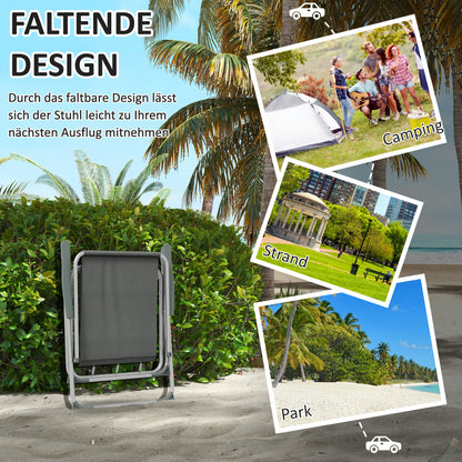 Set of 4 Garden Folding Chairs with Backrest Armrest Foldable Camping Chair 120kg Capacity for Garden Balcony Oxford Gray 53 x 54 x 76 cm