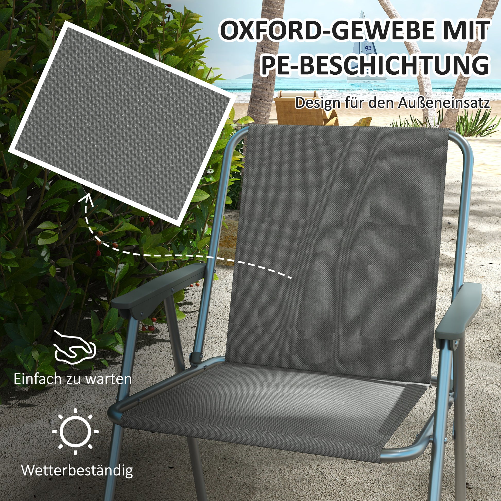 Set of 4 Garden Folding Chairs with Backrest Armrest Foldable Camping Chair 120kg Capacity for Garden Balcony Oxford Gray 53 x 54 x 76 cm