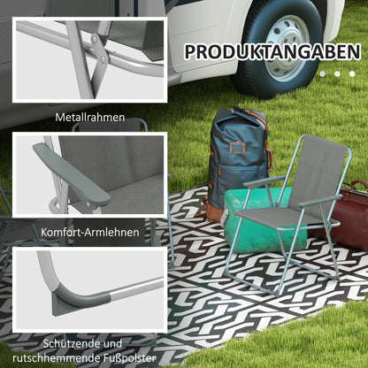 Set of 4 Garden Folding Chairs with Backrest Armrest Foldable Camping Chair 120kg Capacity for Garden Balcony Oxford Gray 53 x 54 x 76 cm