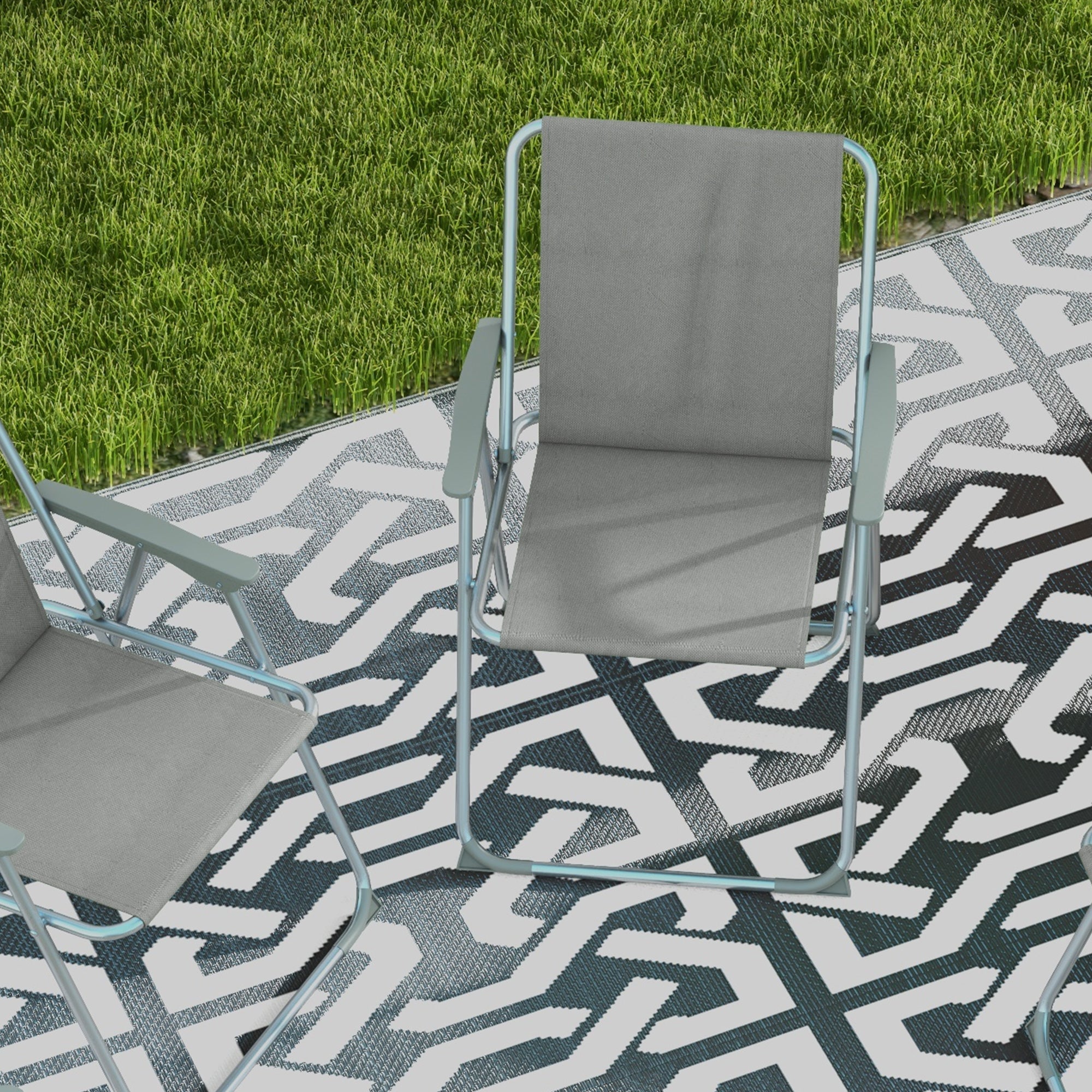 Set of 4 Garden Folding Chairs with Backrest Armrest Foldable Camping Chair 120kg Capacity for Garden Balcony Oxford Gray 53 x 54 x 76 cm