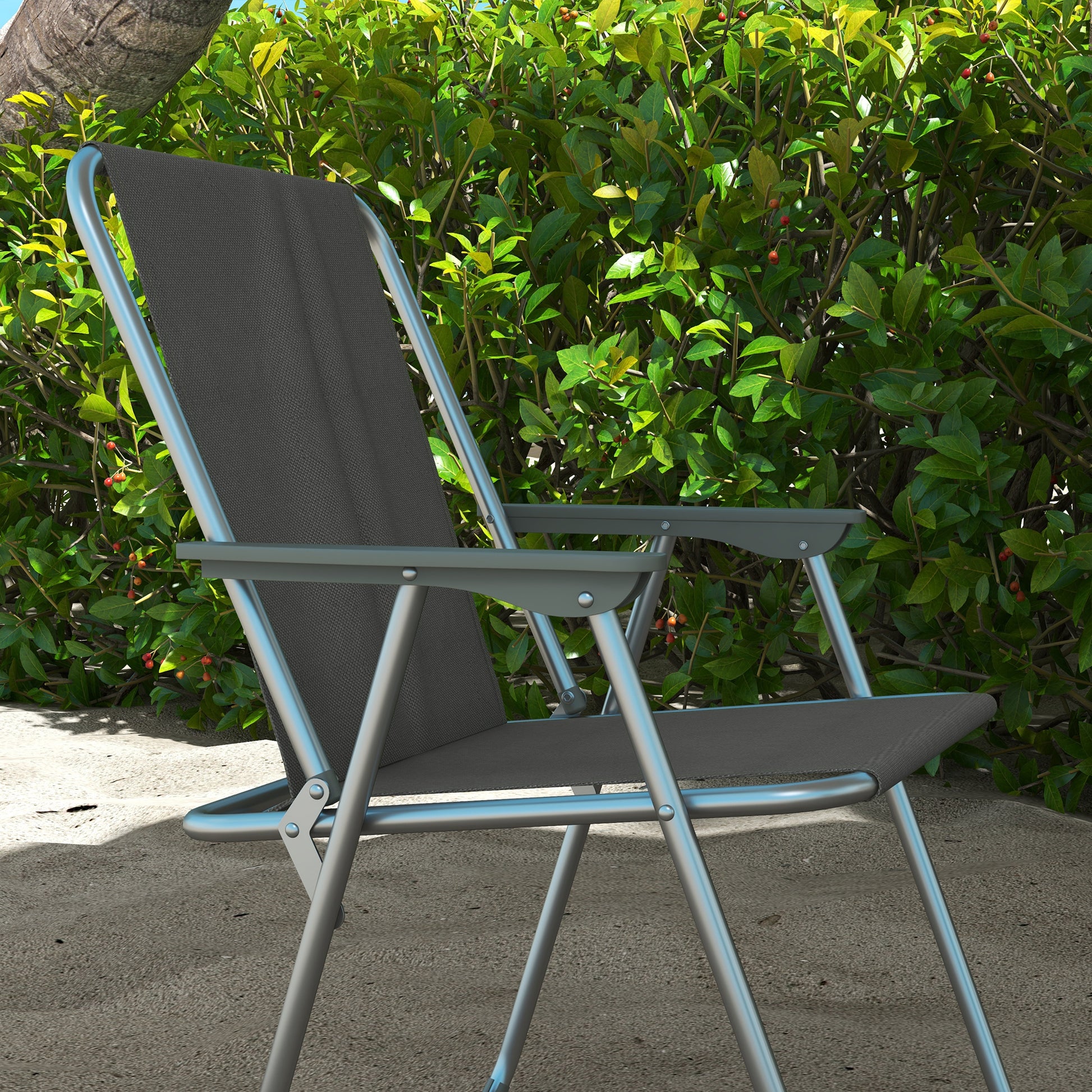 Set of 4 Garden Folding Chairs with Backrest Armrest Foldable Camping Chair 120kg Capacity for Garden Balcony Oxford Gray 53 x 54 x 76 cm