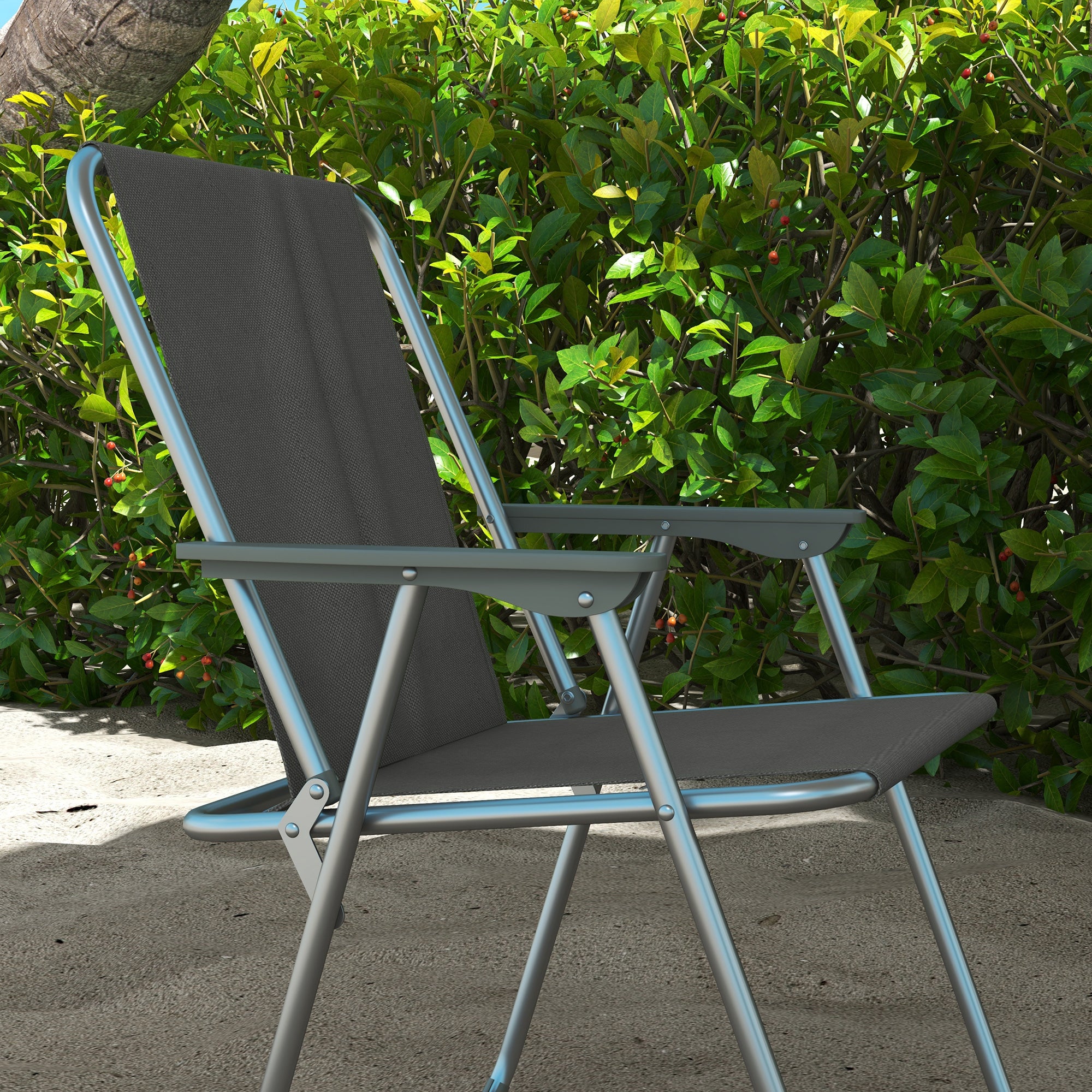 Set of 4 Garden Folding Chairs with Backrest Armrest Foldable Camping Chair 120kg Capacity for Garden Balcony Oxford Gray 53 x 54 x 76 cm