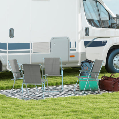 Set of 4 Garden Folding Chairs with Backrest Armrest Foldable Camping Chair 120kg Capacity for Garden Balcony Oxford Gray 53 x 54 x 76 cm