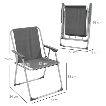 Set of 4 Garden Folding Chairs with Backrest Armrest Foldable Camping Chair 120kg Capacity for Garden Balcony Oxford Gray 53 x 54 x 76 cm
