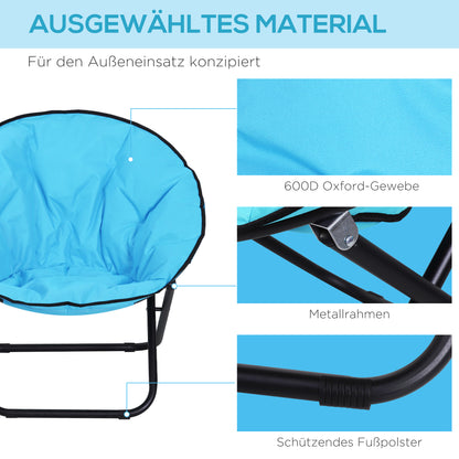 Folding Camping Chair Camp Chair with Backrest, Foldable Chair up to 120kg, Padded Moon Chair Extra Wide, Foldable Outdoor Chair for Garden, Balcony, Camping, Blue