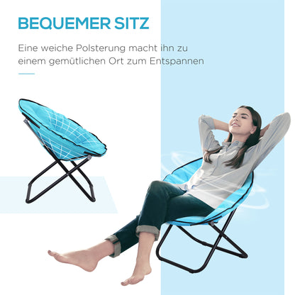 Folding Camping Chair Camp Chair with Backrest, Foldable Chair up to 120kg, Padded Moon Chair Extra Wide, Foldable Outdoor Chair for Garden, Balcony, Camping, Blue