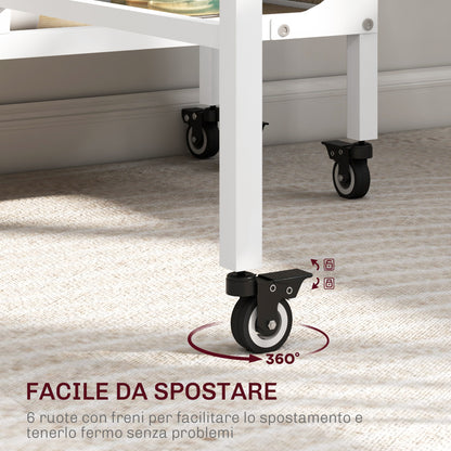 Folding Dining Table, Extendable Table for 4-6 Persons, Space Saving Modern Kitchen Table with Shelf and 6 Wheels, Made of Metal, 130x80x74 cm, Wood Color