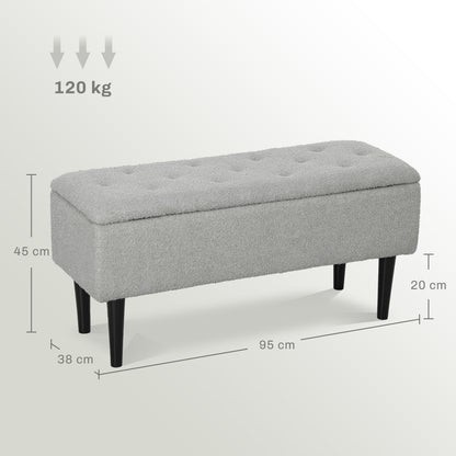 Bench with Storage, Bed Bench, Upholstered Bench with Folding Lid, Velvet Look, Chest Bench, for Living Room, Bedroom, Gray, 95 x 38 x 45 cm