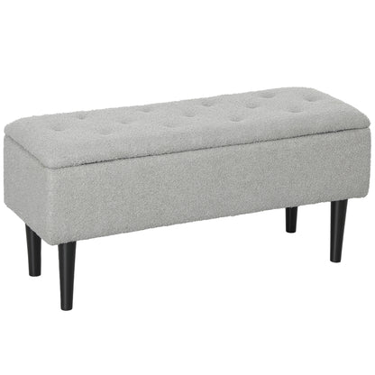 Bench with Storage, Bed Bench, Upholstered Bench with Folding Lid, Velvet Look, Chest Bench, for Living Room, Bedroom, Gray, 95 x 38 x 45 cm