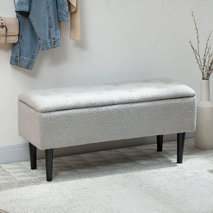 Bench with Storage, Bed Bench, Upholstered Bench with Folding Lid, Velvet Look, Chest Bench, for Living Room, Bedroom, Gray, 95 x 38 x 45 cm