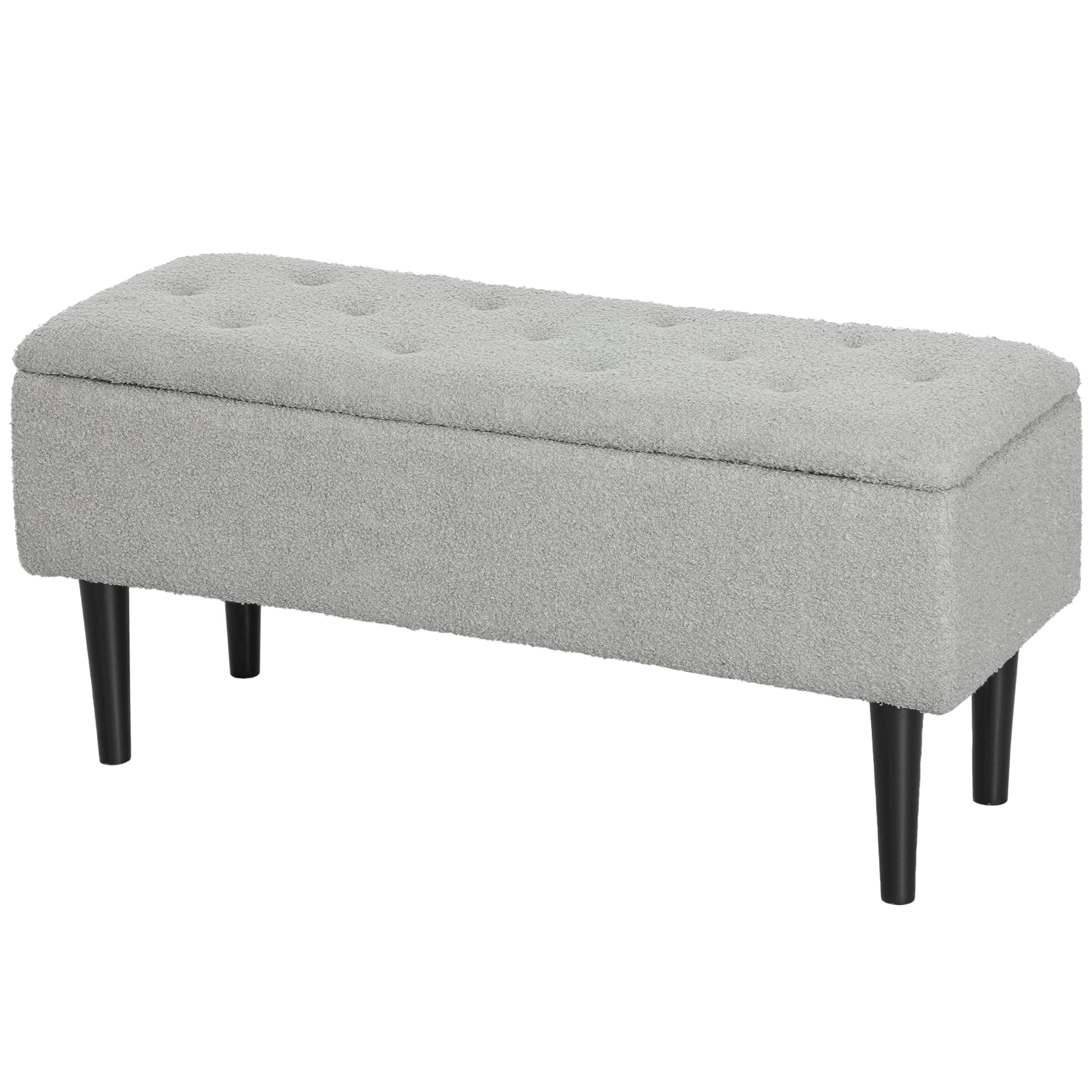 Bench with Storage, Bed Bench, Upholstered Bench with Folding Lid, Velvet Look, Chest Bench, for Living Room, Bedroom, Gray, 95 x 38 x 45 cm