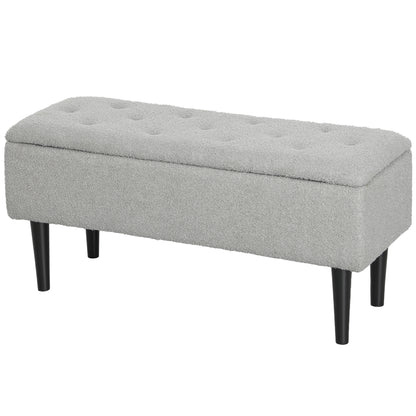 Bench with Storage, Bed Bench, Upholstered Bench with Folding Lid, Velvet Look, Chest Bench, for Living Room, Bedroom, Gray, 95 x 38 x 45 cm