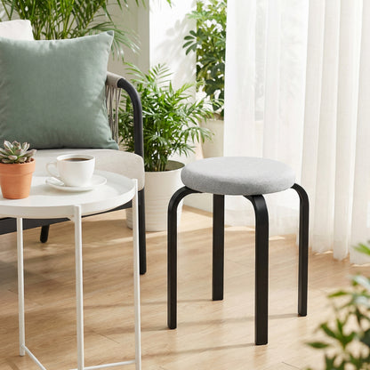 4-Pack Round Dining Stools, Gray Linen-Look Upholstery with Steel Legs – Stackable Kitchen & Living Room Stools