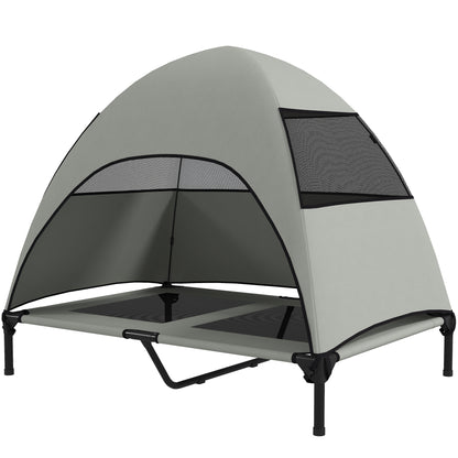 Outdoor Dog Bed with Roof, Elevated Pet Bed for Large Dogs, Cooling Pet Lounger with Washable Mesh Metal Frame Carry Bag, Pet Bed for Outdoor Camping 106x76x99cm, Light Grey
