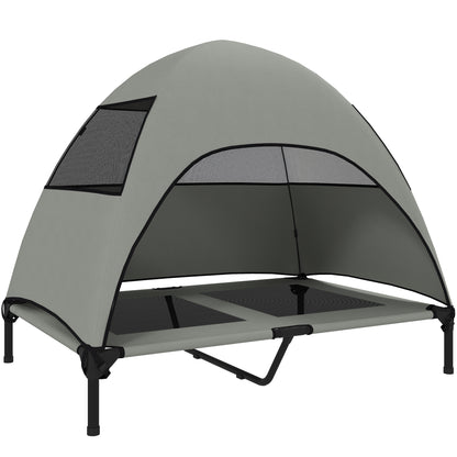 Outdoor Dog Bed with Roof, Elevated Pet Bed for Large Dogs, Cooling Pet Lounger with Washable Mesh Metal Frame Carry Bag, Pet Bed for Outdoor Camping 106x76x99cm, Light Grey