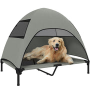 Outdoor Dog Bed with Roof, Elevated Pet Bed for Large Dogs, Cooling Pet Lounger with Washable Mesh Metal Frame Carry Bag, Pet Bed for Outdoor Camping 106x76x99cm, Light Grey