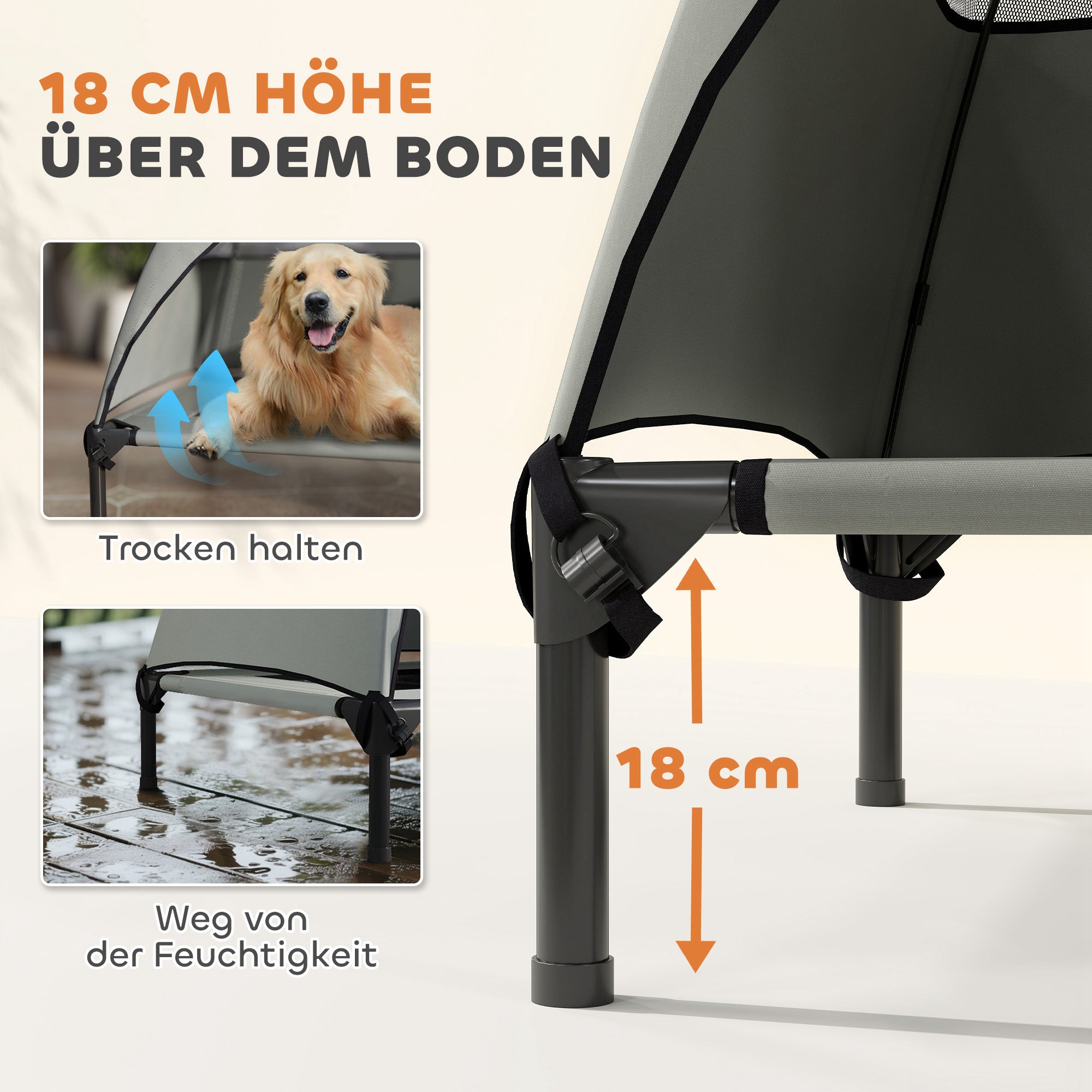 Outdoor Dog Bed with Roof, Elevated Pet Bed for Large Dogs, Cooling Pet Lounger with Washable Mesh Metal Frame Carry Bag, Pet Bed for Outdoor Camping 106x76x99cm, Light Grey