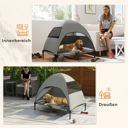 Outdoor Dog Bed with Roof, Elevated Pet Bed for Large Dogs, Cooling Pet Lounger with Washable Mesh Metal Frame Carry Bag, Pet Bed for Outdoor Camping 106x76x99cm, Light Grey