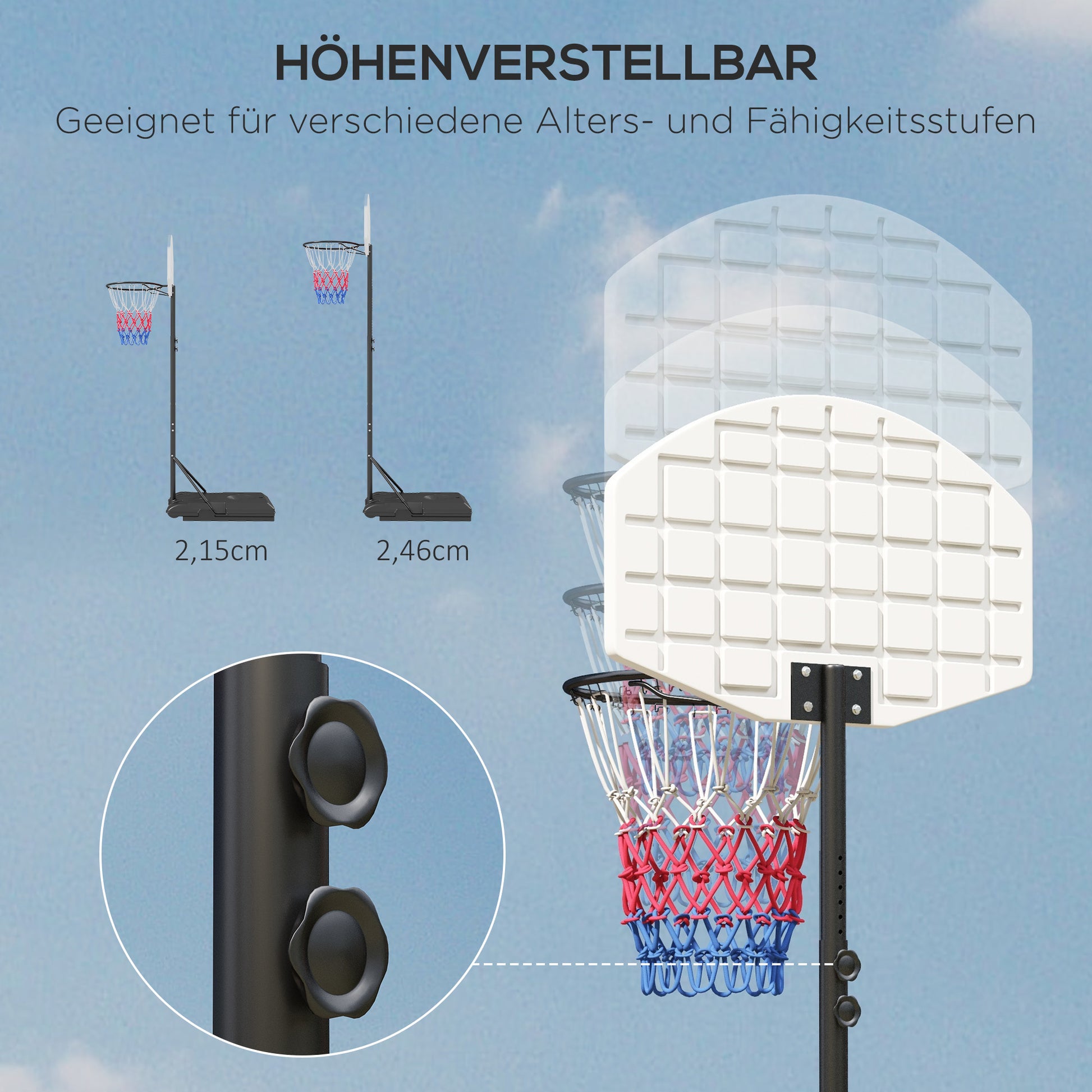 SPORTNOW Basketball Hoop with Stand, 179-209 cm Adjustable Height Basketball Stand with Wheels, Basketball System Base, Outdoor, Steel, Multicolored