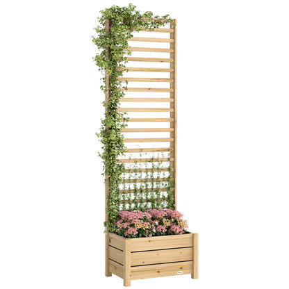 Raised Wooden Planter with Trellis, Flower Pot with Trellis, Drainage Hole and Non‑Woven Liner, Climbing Plant Planter for Garden 60 x 39 x 200 cm, Natural Wood