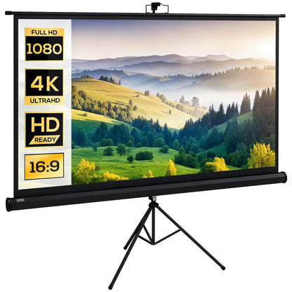 Manual Projector Screen with Stand 84 Inches Portable Projection Screen 16:9 Format with Adjustable Height for Indoor and Outdoor Home Cinema Patio 186x105 cm Black