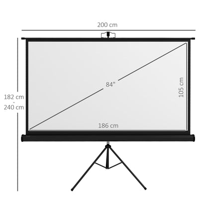 Manual Projector Screen with Stand 84 Inches Portable Projection Screen 16:9 Format with Adjustable Height for Indoor and Outdoor Home Cinema Patio 186x105 cm Black