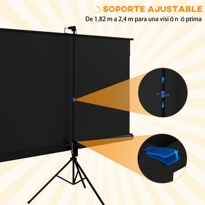Manual Projector Screen with Stand 84 Inches Portable Projection Screen 16:9 Format with Adjustable Height for Indoor and Outdoor Home Cinema Patio 186x105 cm Black