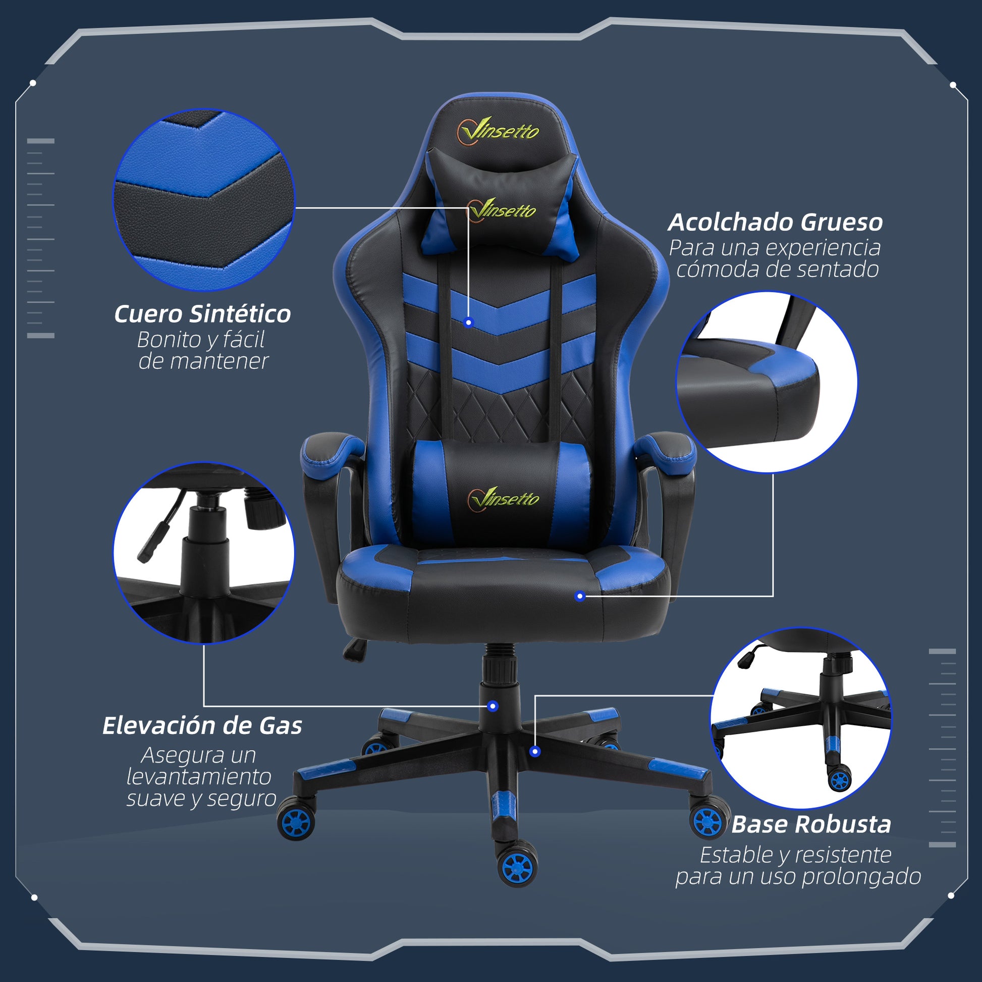 Gaming Chair Swivel Gamer Chair with Adjustable Height Rotating Headrest and Removable Lumbar Support Office Chair Blue