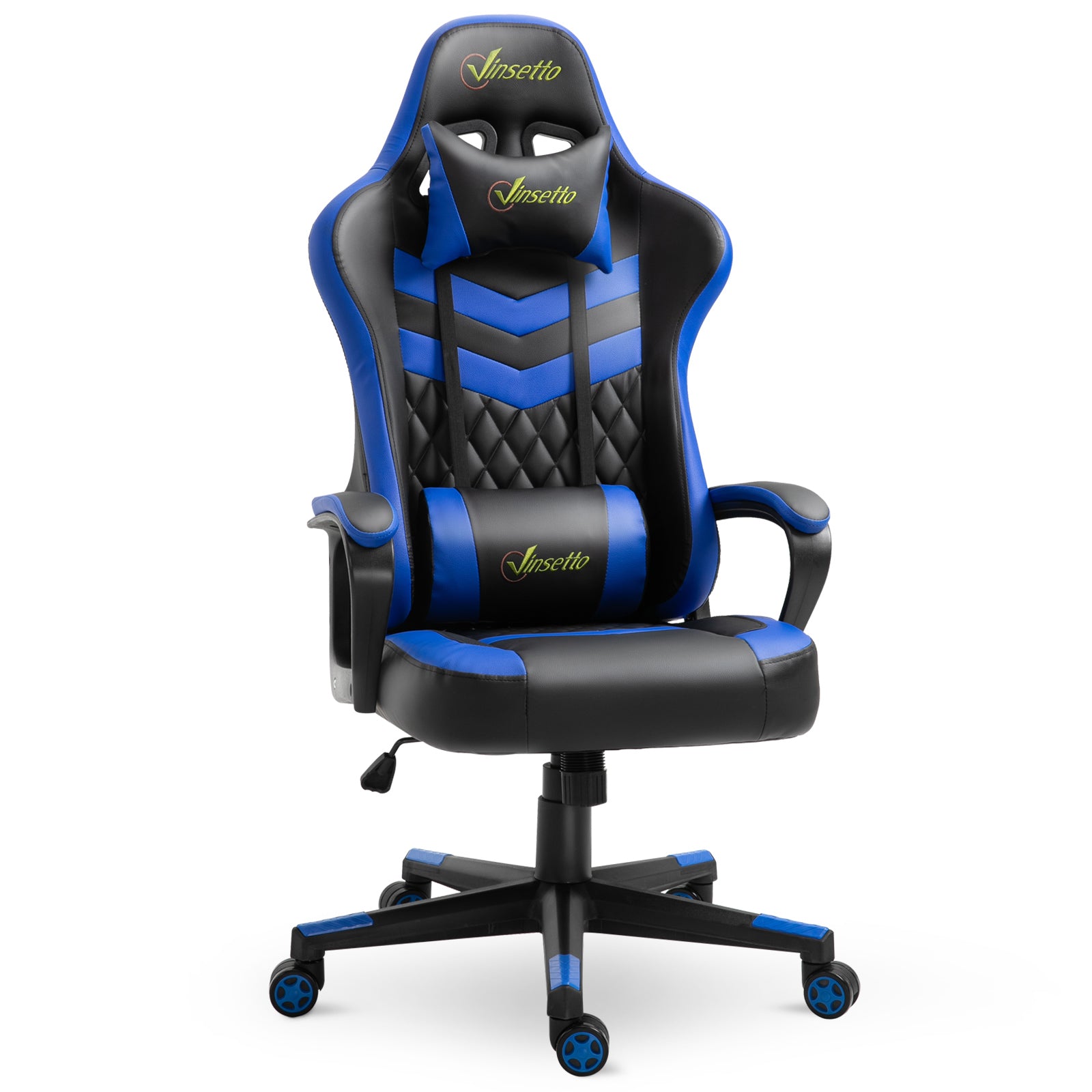 Gaming Chair Swivel Gamer Chair with Adjustable Height Rotating Headrest and Removable Lumbar Support Office Chair Blue