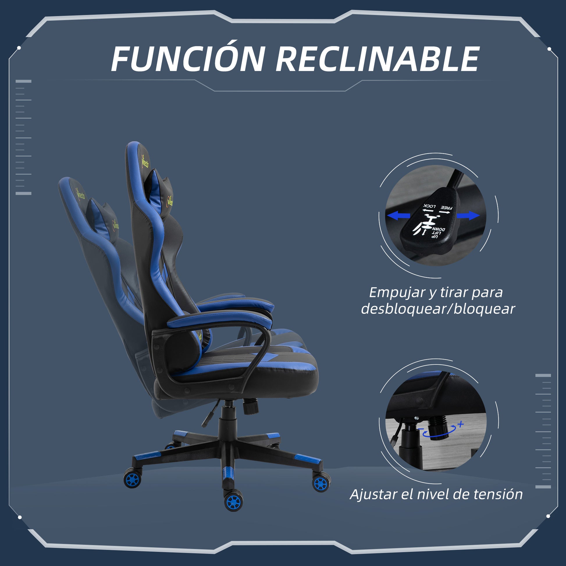 Gaming Chair Swivel Gamer Chair with Adjustable Height Rotating Headrest and Removable Lumbar Support Office Chair Blue
