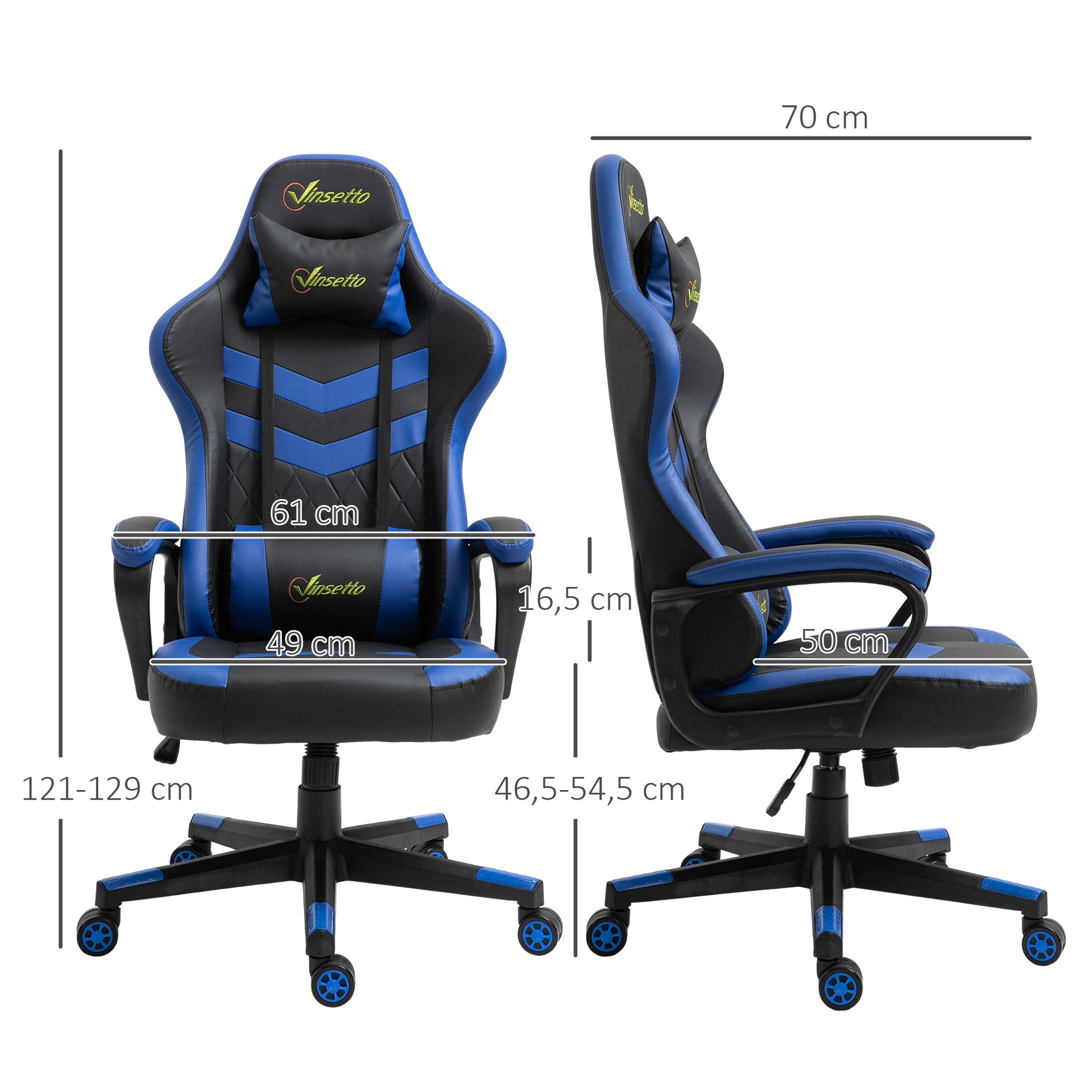 Gaming Chair Swivel Gamer Chair with Adjustable Height Rotating Headrest and Removable Lumbar Support Office Chair Blue