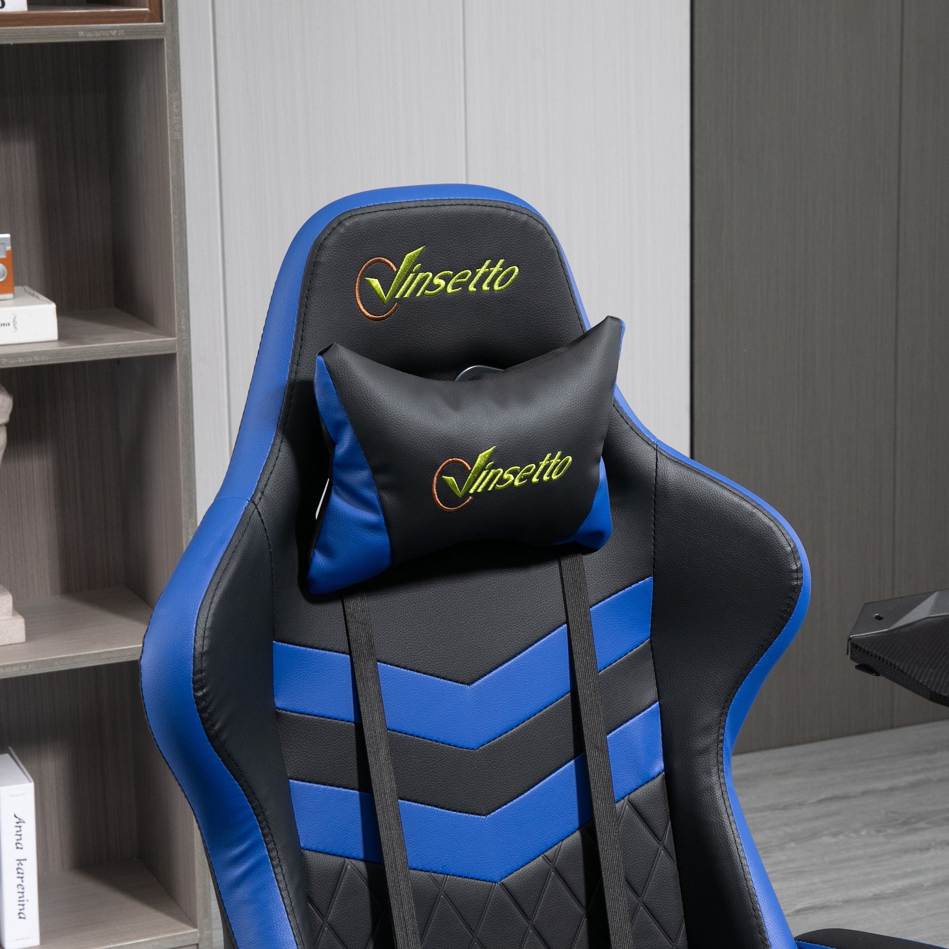 Gaming Chair Swivel Gamer Chair with Adjustable Height Rotating Headrest and Removable Lumbar Support Office Chair Blue