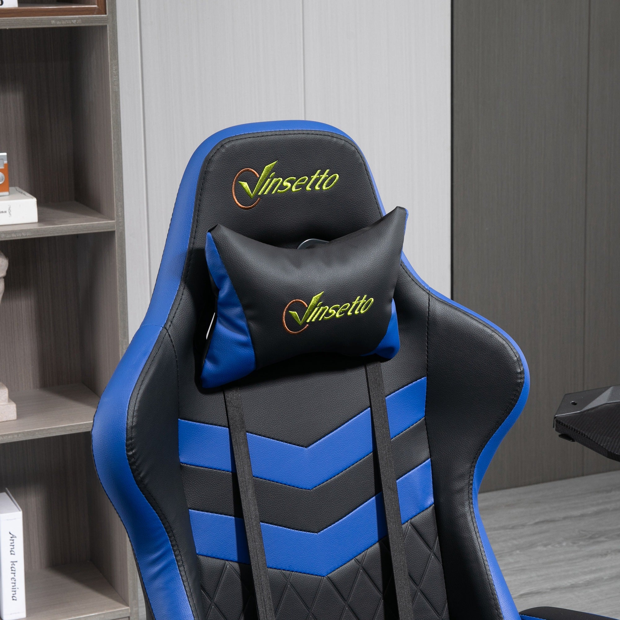 Gaming Chair Swivel Gamer Chair with Adjustable Height Rotating Headrest and Removable Lumbar Support Office Chair Blue