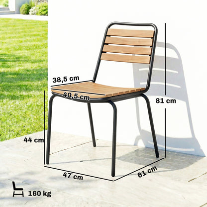 2-Pack Weatherproof Garden Chairs — Steel Frame & Eucalyptus Wood, Stackable, 352 lb Capacity, Natural Wood