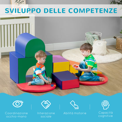 Kids Playset 12-36 Months with 7 Blocks of Various Shapes, Soft PU and EPE Construction, 170x130x40 cm, Multicolored
