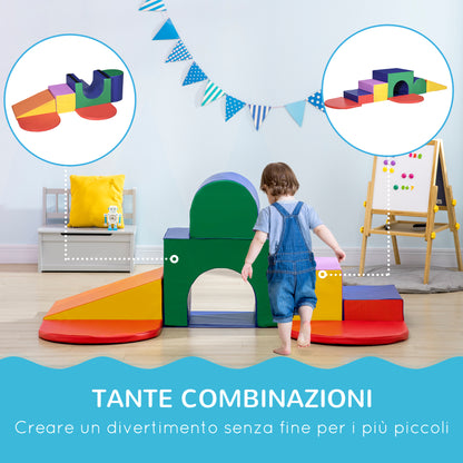 Kids Playset 12-36 Months with 7 Blocks of Various Shapes, Soft PU and EPE Construction, 170x130x40 cm, Multicolored