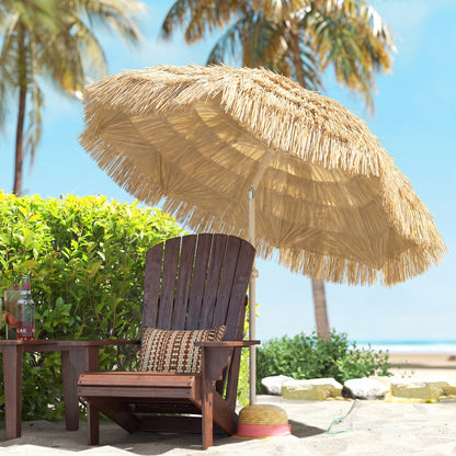 59 in (150 cm) Hula Thatched Tiki Beach & Patio Umbrella with Sand Anchor — Adjustable Height & Tilt, Portable with Carry Bag, Brown