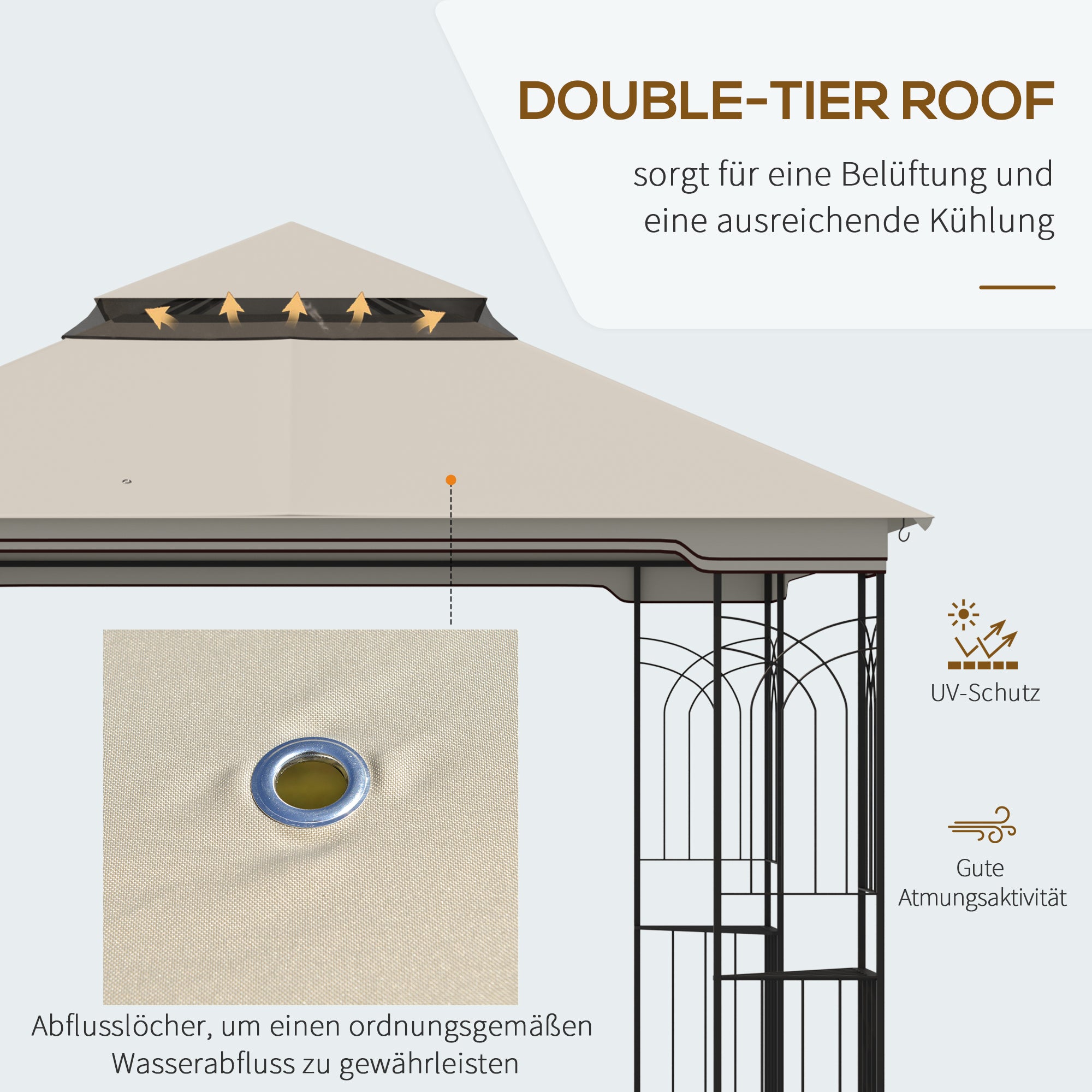 Garden Pavilion with Double Roof Gazebo Garden Tent Marquee Party Tent with 4 x Side Wall Metal+Polyester Beige 2.99 x 2.99 x 2.74 m