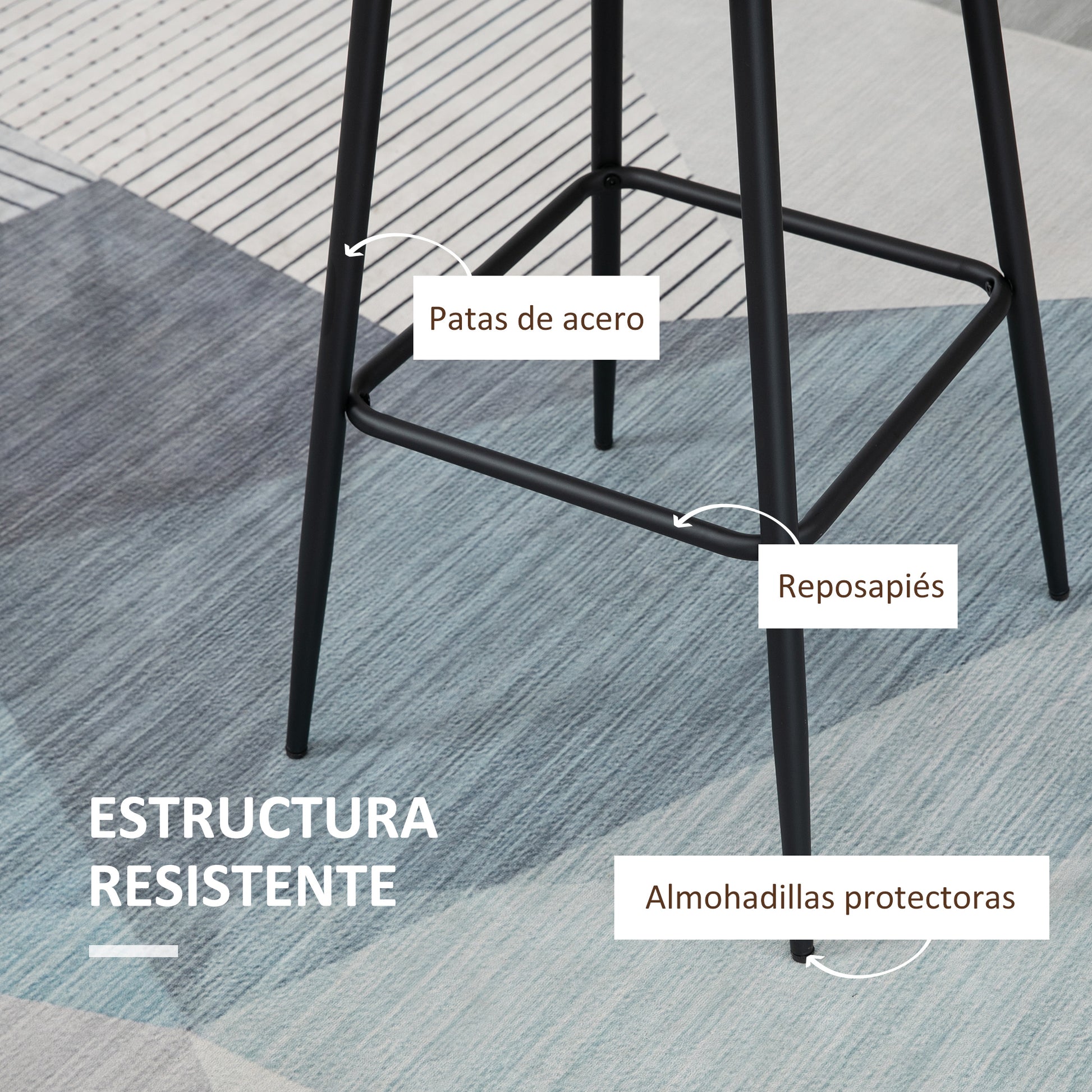 Set of 2 High Kitchen Stools Bar Stools Upholstered in PU with High Backrest Steel Legs and Footrest for Dining Room Load 120 kg 50x47.5x102.5 cm Brown