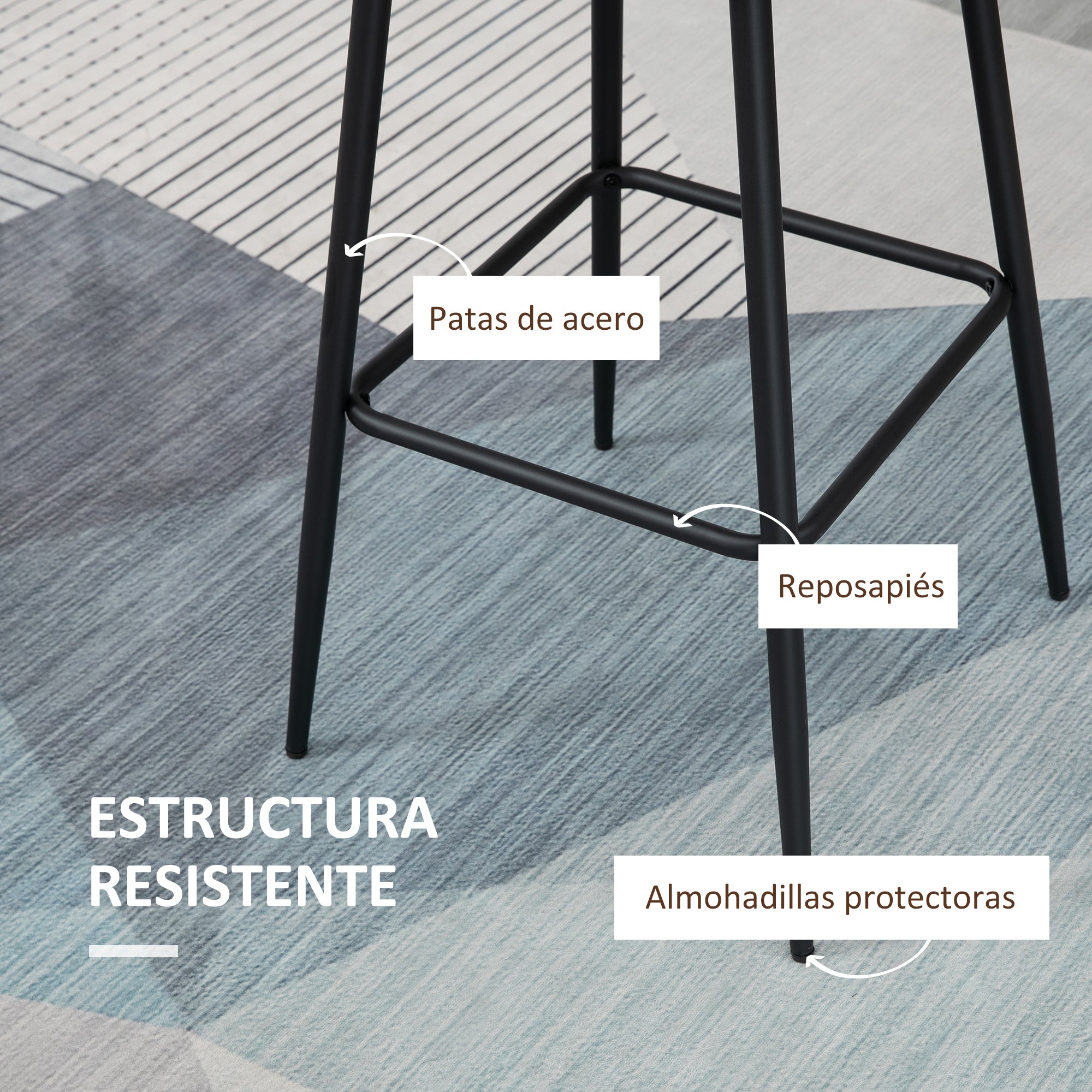 Set of 2 High Kitchen Stools Bar Stools Upholstered in PU with High Backrest Steel Legs and Footrest for Dining Room Load 120 kg 50x47.5x102.5 cm Brown