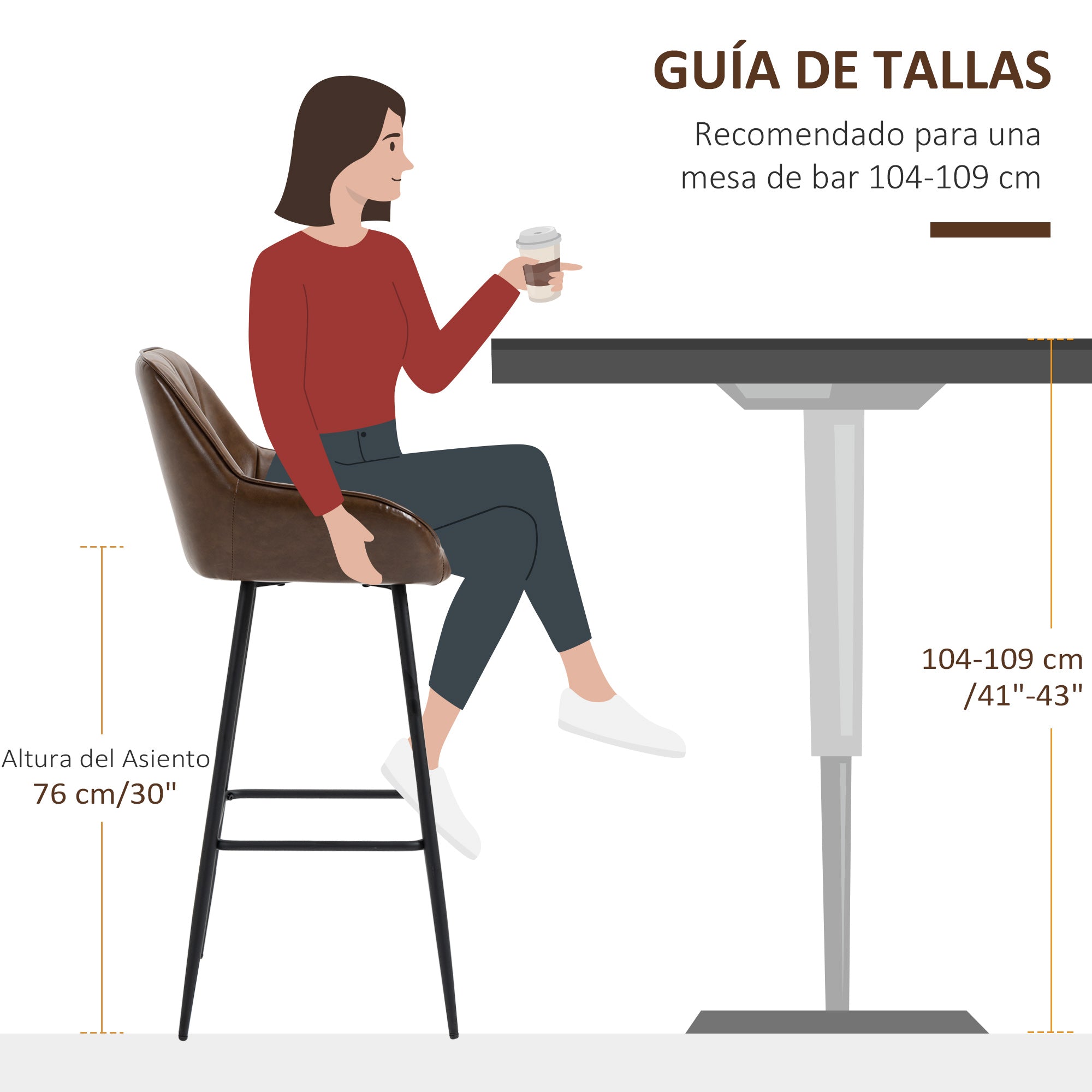 Set of 2 High Kitchen Stools Bar Stools Upholstered in PU with High Backrest Steel Legs and Footrest for Dining Room Load 120 kg 50x47.5x102.5 cm Brown